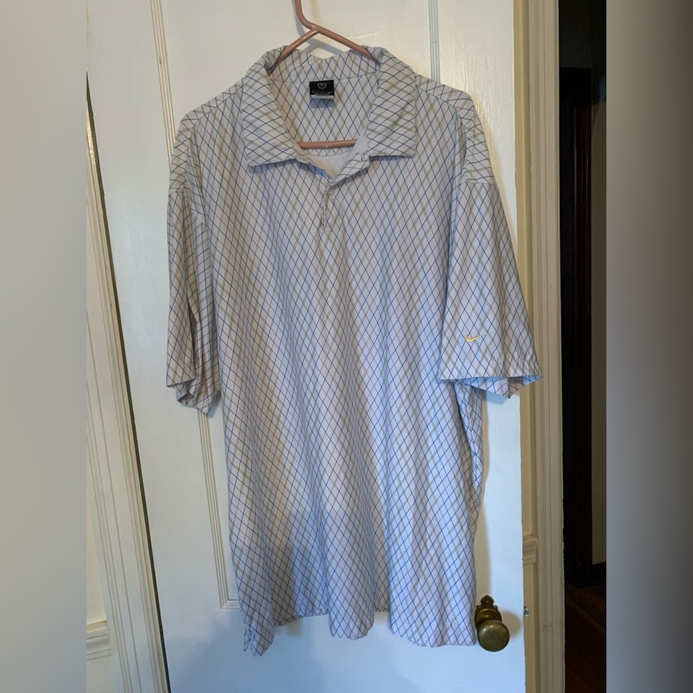 Nike White Argyle Dri-Fit Polo Shirt XL